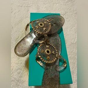 Jack Rogers sparkle Georgica jelly gold glitter sandals 7 M with box